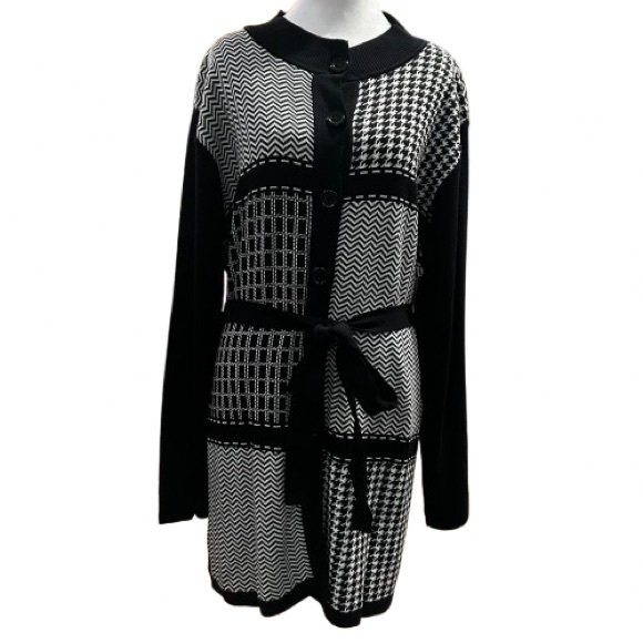 Alfred Dunner Dresses & Skirts - Alfred Dunner Black & White Geometric Knit Dress 1X Belted Office Chic Retro